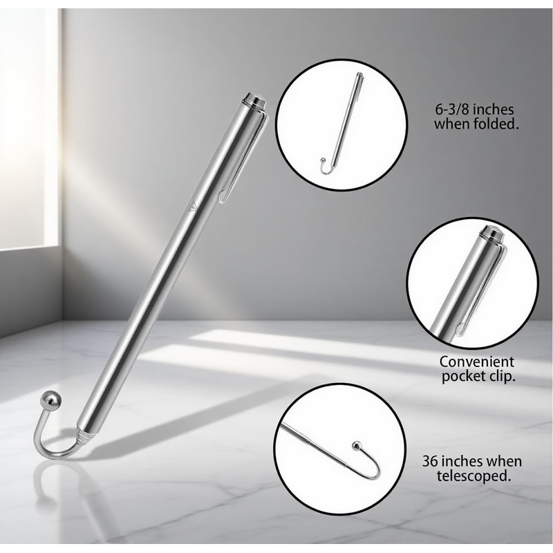3' Telescoping Wire Reacher Pole, 36 Inch Extended Length, Collapsible