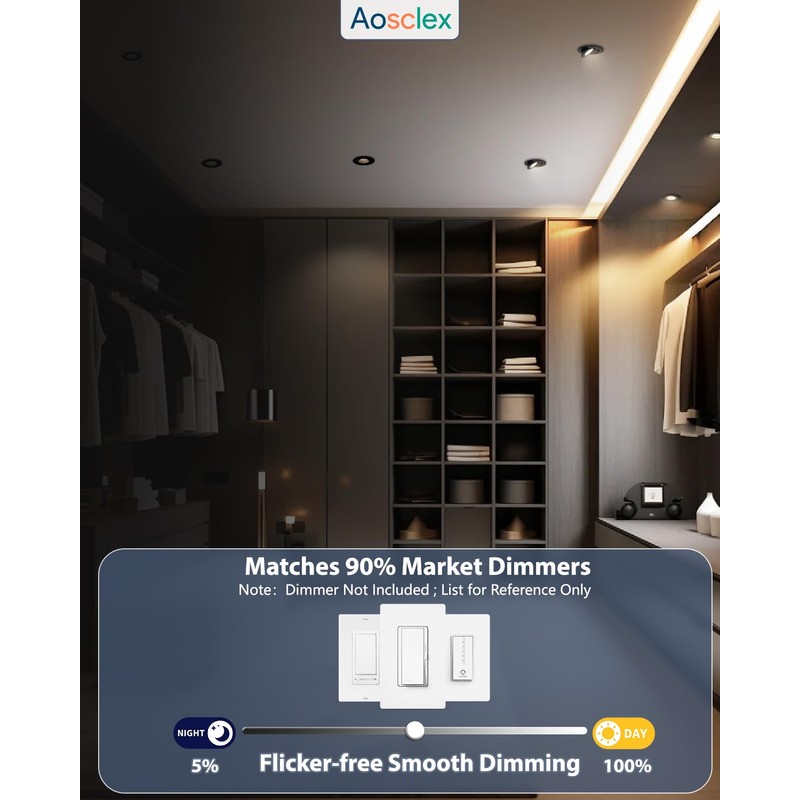 Aosclex 3 Inch 5CCT Gimbal LED Recessed Lighting with Jbox,