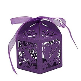 50 PCS Love Birds Laser Cut DIY Candy Cookie Gift Boxes With Ribbon Romantic Wedding favors Decor Purple