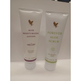 Forever Living Products SET Forever Aloe Scrub, Aloe Moisturizing Lotion, Avocado Soap & Aleo Lipstick