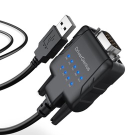 DriverGenius USB to Serial RS232 DB9 Adapter Cable with 9 x LED Indicators - Prolific PL2303 - Compatible with Windows 11, macOS Sequoia 15.1.1, Linux (USB232A-E-A, 3ft/1m)