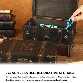 Vintage Jewelry Storage Box Retro Wooden Storage Box Wooden Treasure Chest Home Organizer Case Decoration Wooden Box Ornaments Photography Prop