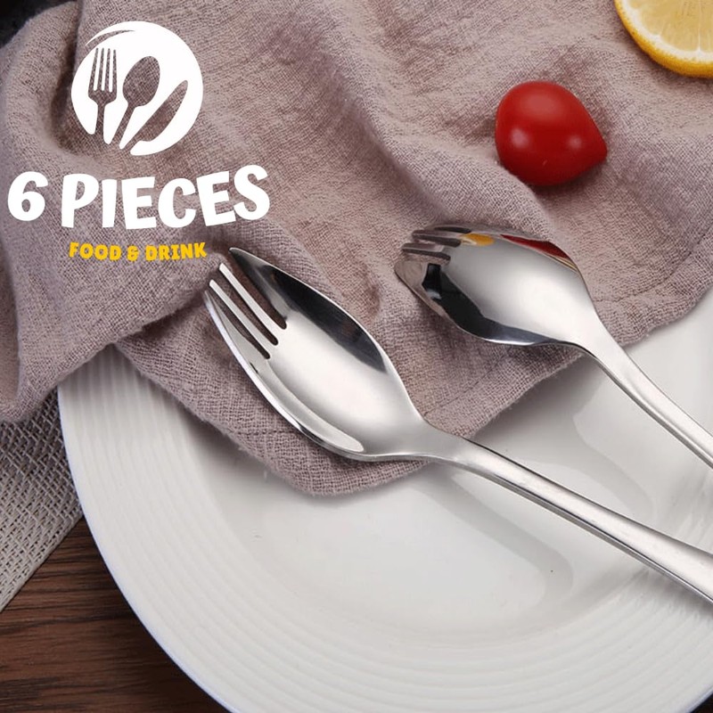 6-Pack Long Handle 18/10 Stainless Steel Sporks, 7.2 Inch |