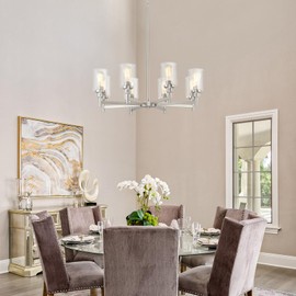 LIGHTDAMY Brushed Nickel Chandeliers for Dining Room Light Fixture Over Table, 8 Lights Farmhouse Chandeliers with Clear Glass Shade,Hallway Lighting for Living Room Kitchen Island Bedroom Restaurant