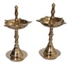 Purpledip Brass Column Diya (Set of 2): 5 Lights Mini