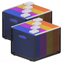 2 Pack Hanging File Organizer, File Folder Organizer Box Filing Crate Storage Frame for File Cabinet, Mesh Metal, Letter Size