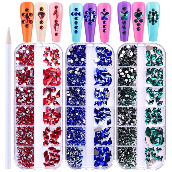 XEAOHESY 2430pcs Flat Back Green Nail Rhinestones Blue Nail Rhinestones