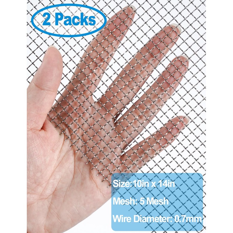 2Pack 5Mesh 10'' x 14'' Wire Mesh Screen, 304 Stainless