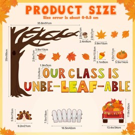 Pasimy 96 Pcs Fall Bulletin Board Decorations Thanksgiving Classroom Cardboard Cutouts Autumn Thanksgiving Pumpkin Maple Leaves Cut Outs for Autumn Harvest Classroom Wall Window Decor(Class)