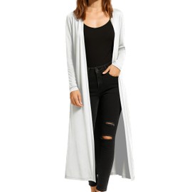 Re Tech UK Ladies Womens Maxi Plus Size Long Cardigans for Women UK Collared Top Long Full Sleeve Floaty Women's Cardigans Coatigans Sizes 8-26 (White - XL)