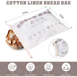 1/2 Pack Plastic Lined Bread Bags for Homemade Bread 13 x 17 Inch Reusable Linen Bread Bags to Keep Bread Fresh Container Preserver for Homemade Bread Storage