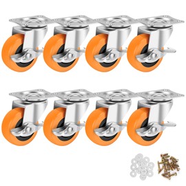 2.5 Inch Caster Wheels, Casters Set of 8,Heavy Duty Caster with Brake,Top Plate Swivel Wheels Industrial Castors Polyurethane Wheel, Locking Castor for Furniture Carts and Workbench