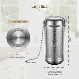 BOMANSI BOMS 2 Pack Tea Infuser with Drip Tray, Extra Fine Mesh Tea Infusers for Loose Tea, 316 Stainless Steel Tea Strainer with Extended Chain Hook, Tea Steeper (2 Pack - Large)