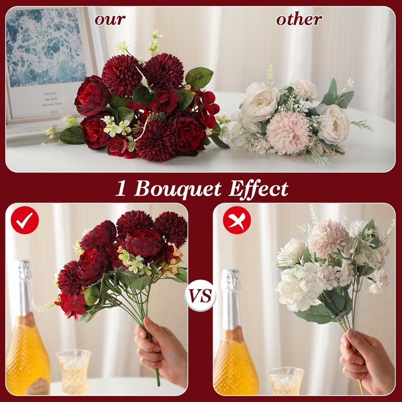 Tigeen 36 Heads Artificial Christmas Flowers Silk Peonies Dahlias Bouquets