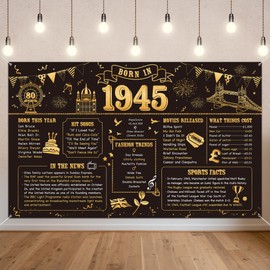 Benjia 80th Birthday Banner Decorations for Men Women Born in 1945 UK Background Happy 80 Years Old Birthday Backdrop Cheers to 80 Years Banners Black Gold Poster Bday Gift Home Decor Party Supplies