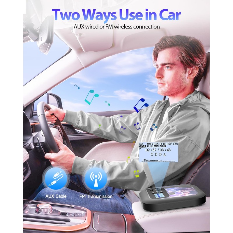 Erasiny Bluetooth CD Player Portable with FM Transmitter and Dual
