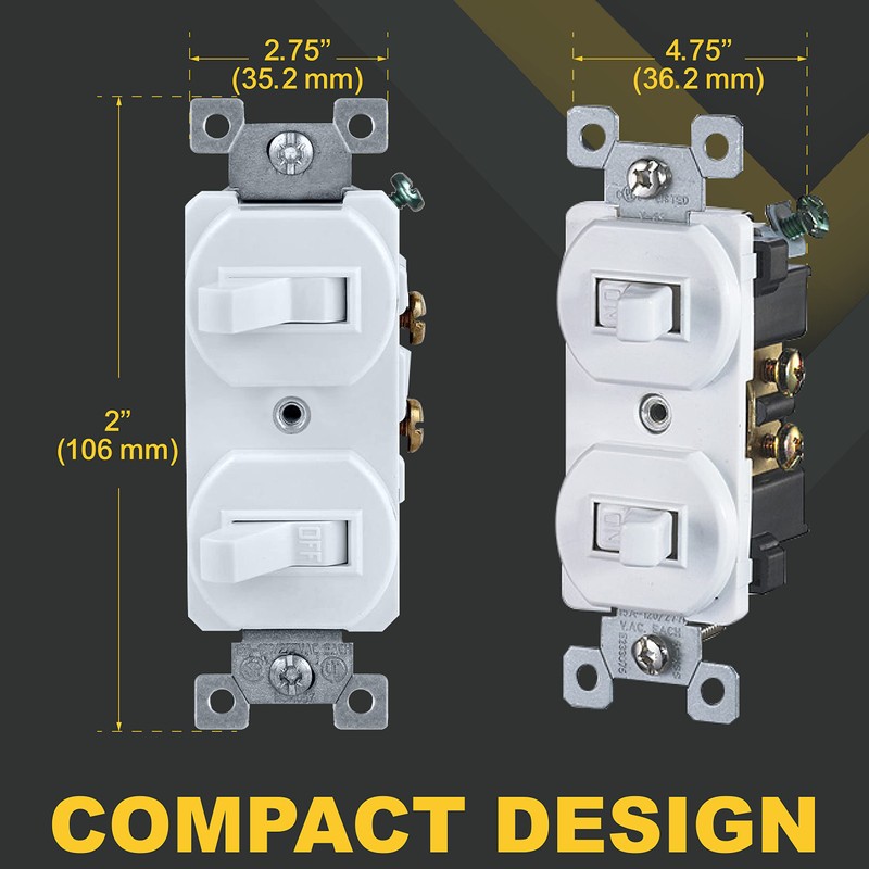 Faith White Double Light Switch (2-Pack) | Two Single-Pole Wall