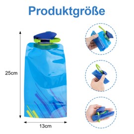 LEMONSTONE Foldable Water Bottle, Pack of 2, 700 ml, Reusable Water Bottle, Foldable, BPA-Free Water Bottle with Clip, Foldable Water Bottle for Hiking, Adventure, Travel, Blue