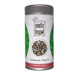 The Exotic Teapot - Supreme Jasmine Pearls Tea, 200g Tin, Premium Hand-Rolled Green Tea, Scented with Real Jasmine Blossoms