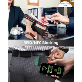 Anti-Loss Wallet for Men with Rechargeable Find My Tracker Built-in, Bifold Vegan Leather Wallet, RFID Blocking, Slim, Not for Android, Black