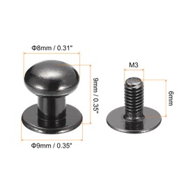 sourcing map 8mm Ball Head Stud Rivets Screw Back, 20Pack Round Head Button Nipple Rivet for DIY Leather Craft Handbag Belt, Metallic Black