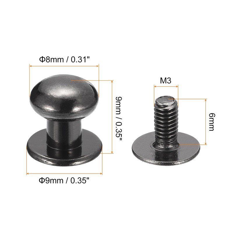 sourcing map 8mm Ball Head Stud Rivets Screw Back, 20Pack