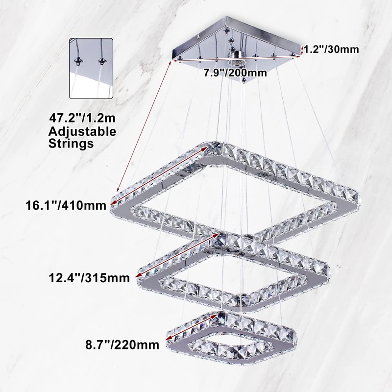diisunbihuo Modern Crystal Chandeliers LED Square Chandelier Pendant Lights Chandelier