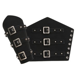 1 Pair Faux Leather Medieval Bracers Vintage Viking Arm Gauntlet Bracers Halloween Cosplay Costume Accessories (Black, M)