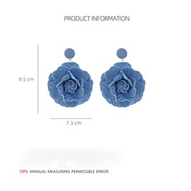 Denim Camellia Flower Drop Dangle Statement Earrings for Women Fabric Blue Floral Dangling Charm Earring Boho Jewelry Gifts