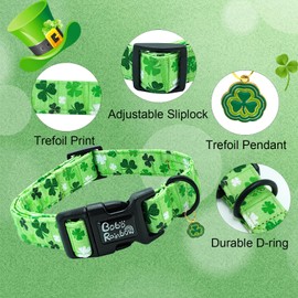 Bobo Rainbow St Patrick's Day Dog Collar-Trefoil Dog Collar Spring Pet Collar Adjustable Cute Pet Collar Soft Green Dog Collar Holiday Puppy Collar Geen Cotton Necklace Gift for Medium Dogs