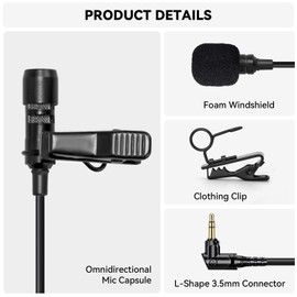 Hollyland External Clip On Lavalier Microphone with 3.5mm Audio Jack, Compatible with Lark Max Microphone System-Black, (1 Pack)