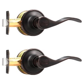 Probrico Wave Shape Passage Door Lever Oil Rubbed Bronze Keyless Handle for Hall and Closet, Interior Non-Locking Leverset Handleset Hardware, Reversible for Right and Left Handed Doors, 2 Pack