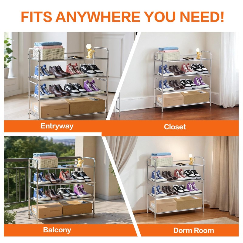 TAO ONE 4-Tier Stainless Steel Shoe Rack, Heavy Duty Metal