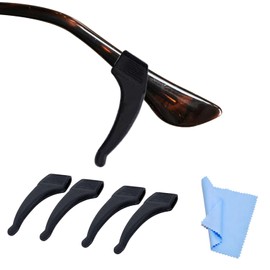 DunkGo Eyeglass Ear Grip - Soft Comfortable Anti-slip Holder, Silicone Ear Hook, Eye glass Temple Tips Sleeve Retainer for Glasses,Sunglasses, Sport Eyeglass Strap (Black)