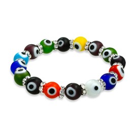 Bling Jewelry Turkish Colorful Multi Color Evil Eye Glass Bead Stretch Bracelet for Women Teens Rondelle Crystal Spacers for Protection