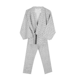 Ibluelover Kimono Robe for Both Men and Women Bathrobe Sleepwear Nightgown Unisex, Light Grey Wave Set, One Size