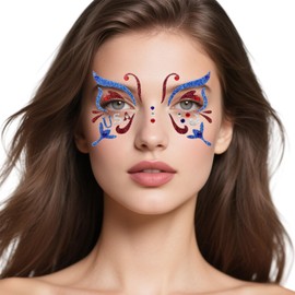 4th Of July Decorations Face Stickers Decor Temporary Tattoo Sticker 2pcs National Flag Fireworks, Cat Style Face Jewels Body Rhinestones Face Gems For Women Independence Day Holiday Party Gifts