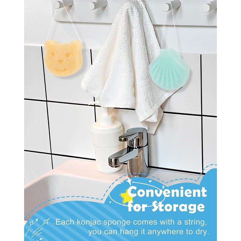 Konjac - Esponja para baño, 5 piezas de formas naturales