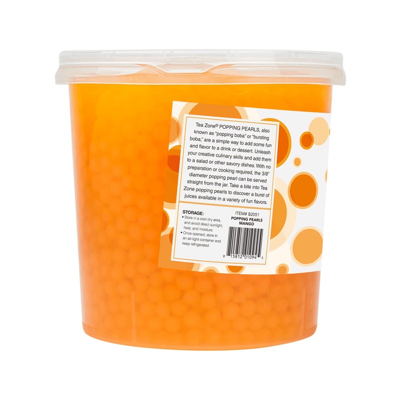 Tea Zone B2051 Mango Popping Pearls for Boba tea Beverages,