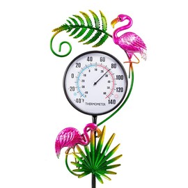 VEWOGIFT Outdoor Thermometer, No Battery Needed Outside Thermometer with Garden Stake, Flamingo Wall Thermometer for Yard Patio Decor