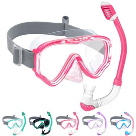 Vvinca Snorkel Set Children from 4-14 Years Diving Goggles with Snorkel Diving Set Girls Boys 180° Anti-Fog Anti-Leak Adjustable Elastic Swimming Goggles Snorkel Mask Dry Snorkel Pink