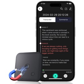 Digital Voice Recorder - AI Voice Recorder with Voice Recognition Summary - Audio Recorder for Calls, Lectures & Meetings, App Control, 64GB Memory, Black