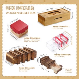 5 Packs Wooden Secret Box with Secret Compartment 3D Wood Puzzle Box Secret Lock Box Wood Puzzle Difficult Puzzle Gifts Puzzle Game for Adults and Teens Party Supplies, 5 Styles
