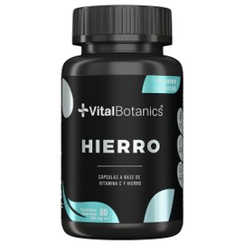 Hierro con Vitamina C. 60 capsulas de 500mg (2 meses). VitalBotanics. Suplemento Alimenticio Multivitamínico para Hombre y Mujer. Libre de Gluten y Aditivos. Apto Dieta Keto.