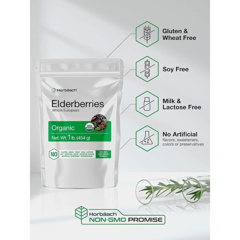 Horbäach Elderberries Dried Organic | 1 lb Bulk Bag |