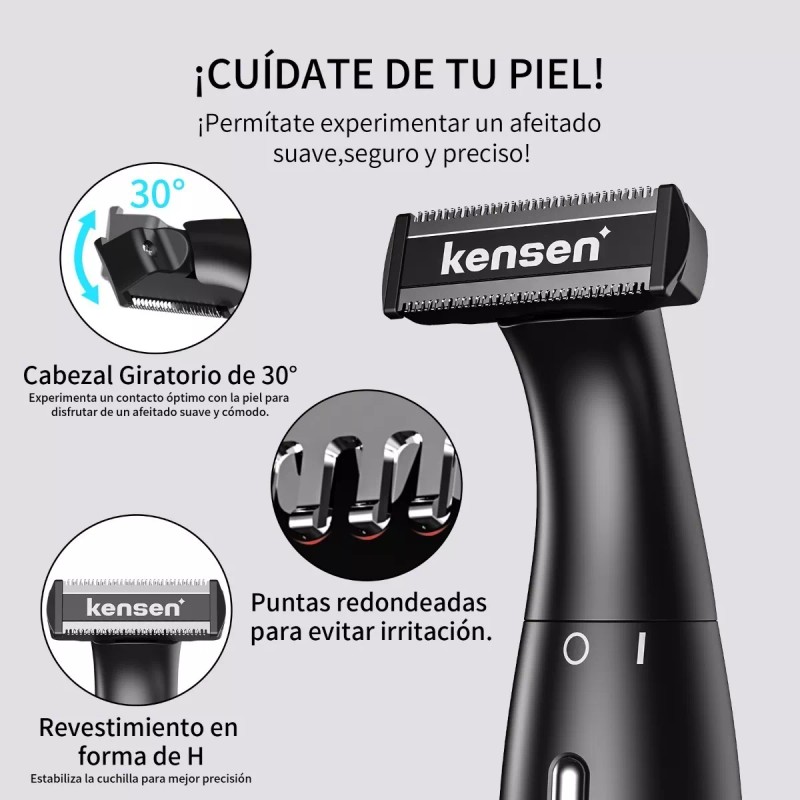 Kensen Rasuradora Eléctrica Barba Y Pelo Corporal Con Peines Guías