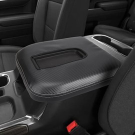 LEXLEY Center Console Pad Armrest Box Cover Leather Protector Covers For 2020-2023 Chevy Silverado &GMC Sierra 2500HD 3500HD,2019-2022 Silverado&Sierra 1500,Bucket Seats ONLY -Carbon fiber