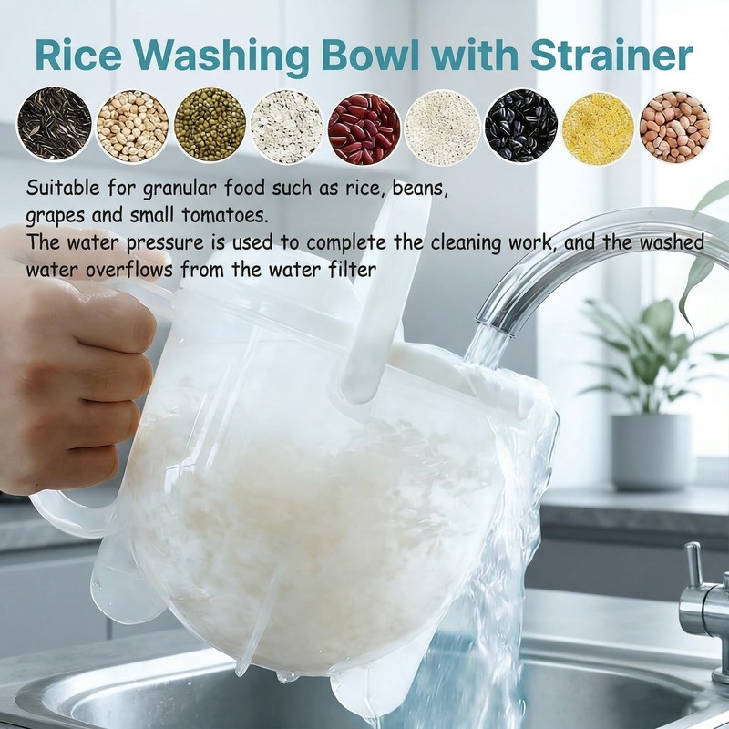 14oz Rice Washer Strainer Bowl with Handle - Plastic Grain