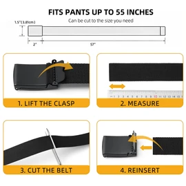 Mile High Life Cut To Fit Canvas Web Belt Size Up to 52" with Flip-Top Solid Black Military Buckle