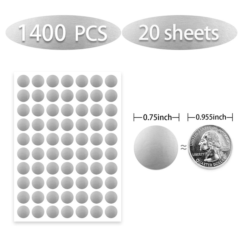 Dot Stickers - 1400pcs Silver Circle Labels, 3/4 Inch, Writable,